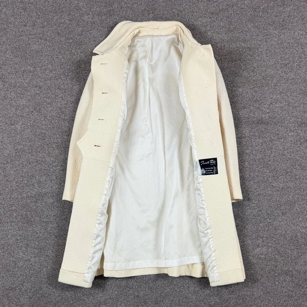 Vintage Cream Wool Textured Circle Pattern Mid Length Tailored Coat Women’s XS/S